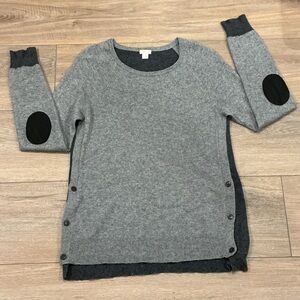 J. Crew Sweater Womens Gray Wool Blend Side
Button Elbow Patch Long Sleeve, M